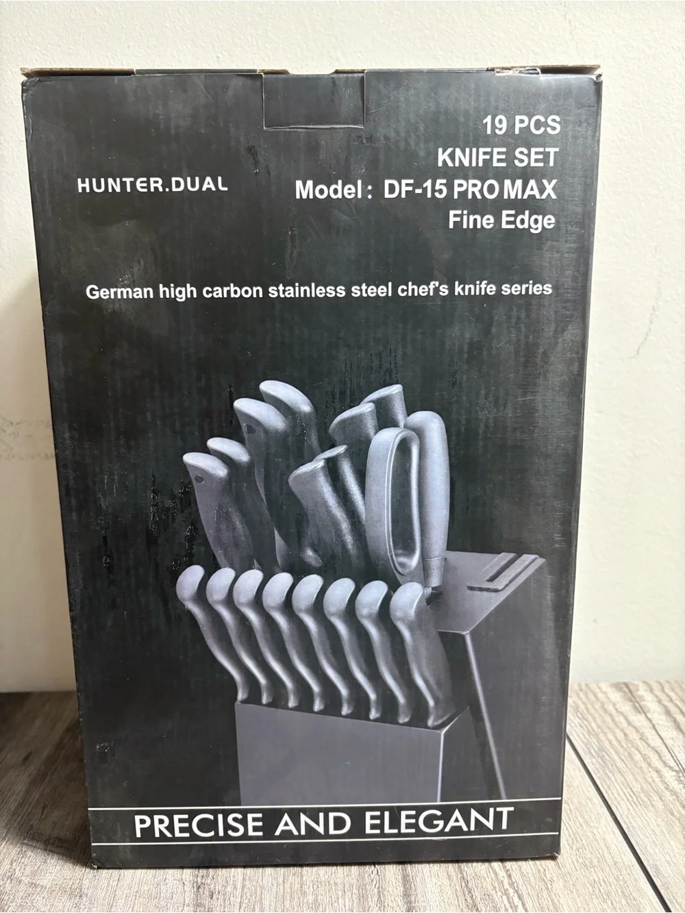New HUNTER.DUAL DF-15 PRO MAX 19-Piece Knife Set - Black + Sharpener Fast Ship